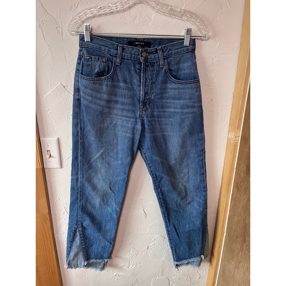 J Brand‎ Wynne High Rise Crop Jeans Hydra Blue Raw Hem Button Fly Size 25